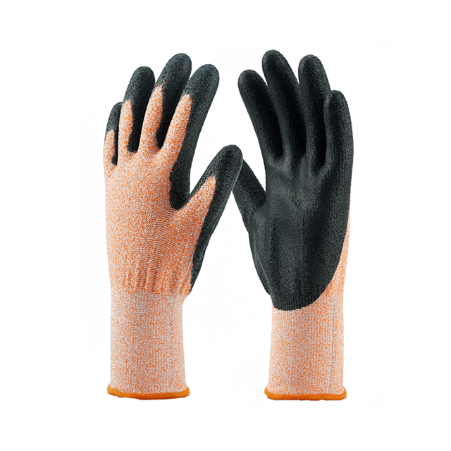 Guantes resistentes a cortes con revestimiento de poliuretano y revestimiento de HPPE naranja calibre 13