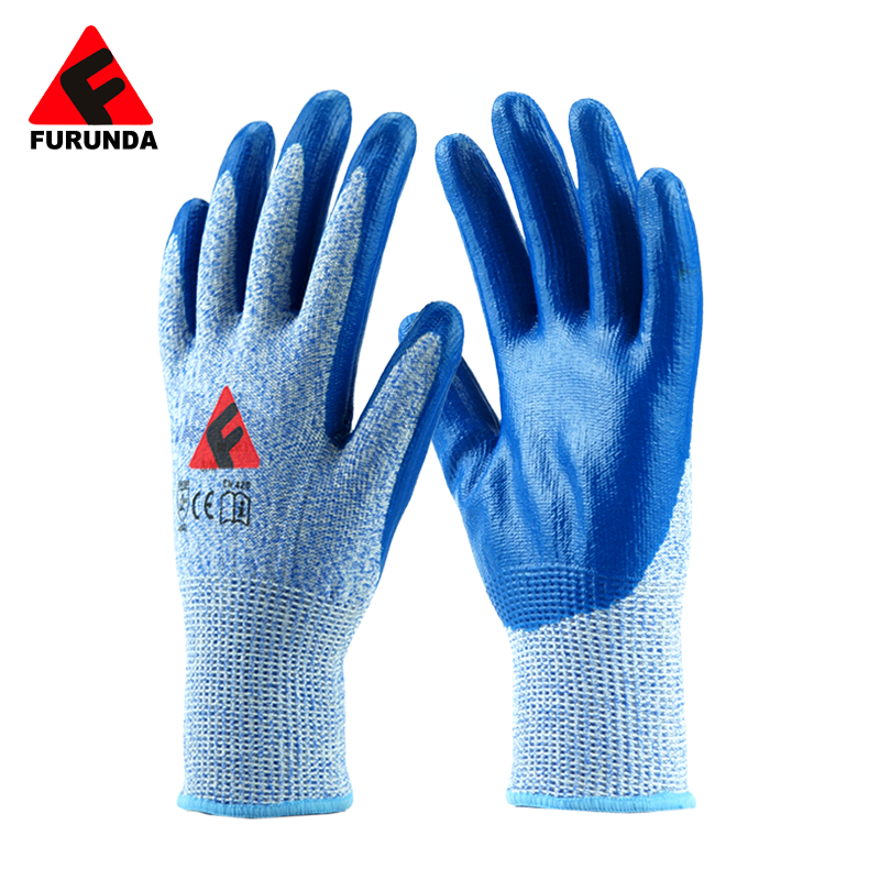 Guantes resistentes al corte con revestimiento de PU con revestimiento de HPPE anti-corte de calibre 13 para operaciones de seguridad industrial