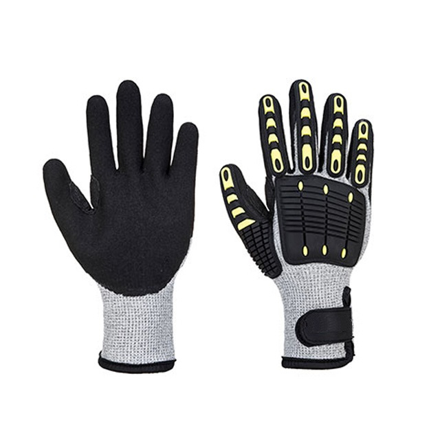 Guantes antivibratorios con revestimiento de arena de nitrilo y revestimiento de HPPE gris calibre 13