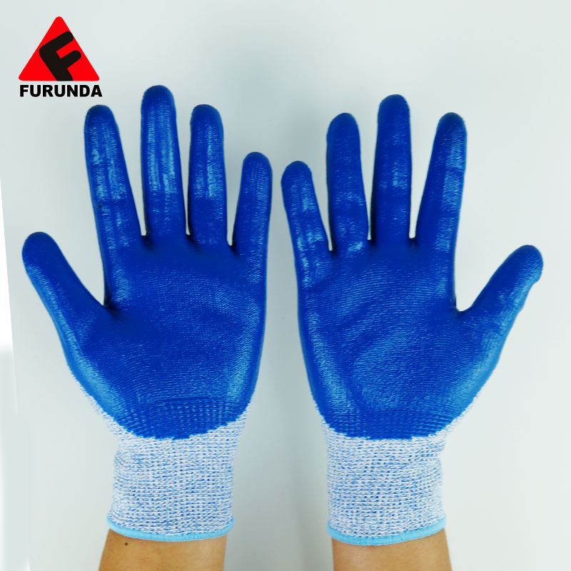 Guantes resistentes al corte con revestimiento de PU con revestimiento de HPPE anti-corte de calibre 13 para operaciones de seguridad industrial