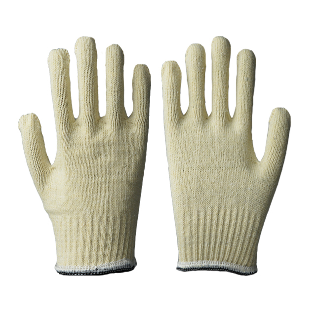 Guantes Overlock de doble color de punto de poliéster amarillento calibre 10