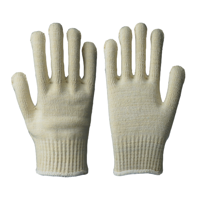 Guantes Overlock de doble color de punto de poliéster amarillento calibre 10